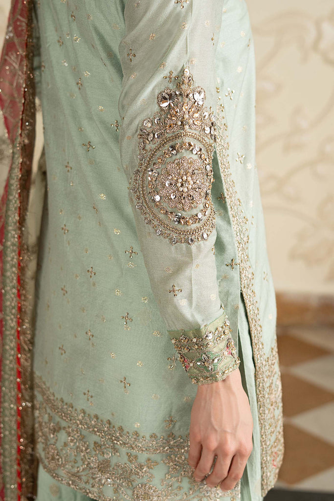 Cotton Lurex Gharara 3 Piece Suit - Sea Green