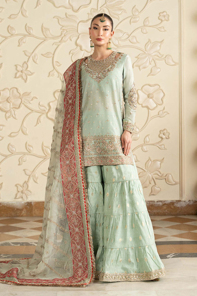 Cotton Lurex Gharara 3 Piece Suit - Sea Green