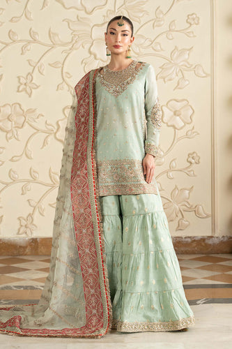 Cotton Lurex Gharara 3 Piece Suit - Sea Green