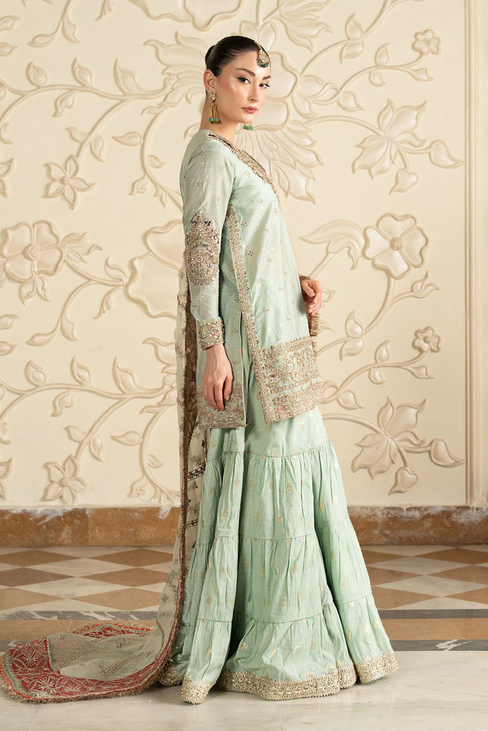 Cotton Lurex Gharara 3 Piece Suit - Sea Green