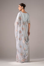 Load image into Gallery viewer, Blue Embroidered Chiffon Saree for Women