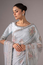 Load image into Gallery viewer, Blue Embroidered Chiffon Saree for Women