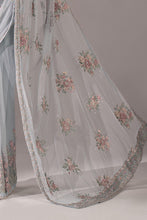 Load image into Gallery viewer, Blue Embroidered Chiffon Saree for Women