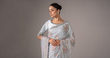 Load image into Gallery viewer, Blue Embroidered Chiffon Saree for Women