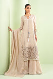 3 Piece Embroidered Raw Silk Sharara Suit - Beige