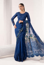 Load image into Gallery viewer, Embroidered Chiffon Saree with Organza Blouse – Blue