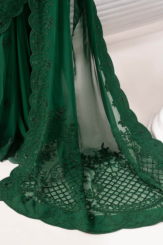 Embroidered Chiffon Saree with Blouse and Petticoat - Green