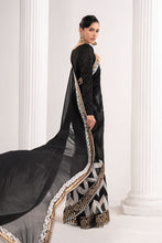 Load image into Gallery viewer, Black Embroidered Chiffon Saree with Petticoat