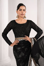 Load image into Gallery viewer, Black Embroidered Chiffon Saree with Petticoat