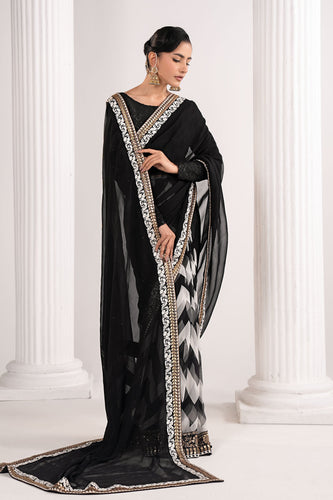 Black Embroidered Chiffon Saree with Petticoat