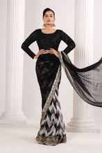 Load image into Gallery viewer, Black Embroidered Chiffon Saree with Petticoat