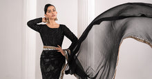 Load image into Gallery viewer, Black Embroidered Chiffon Saree with Petticoat