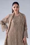 Coffee Brown 3 Piece Embroidered Chiffon Suit