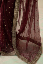 Load image into Gallery viewer, Maroon Embroidered Net Saree