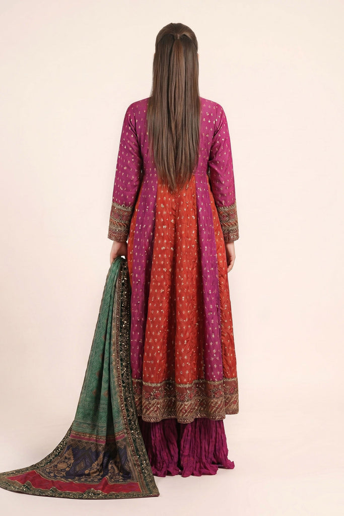 3 Piece Embroidered Silk Lurex Jacquard Suit – Pink