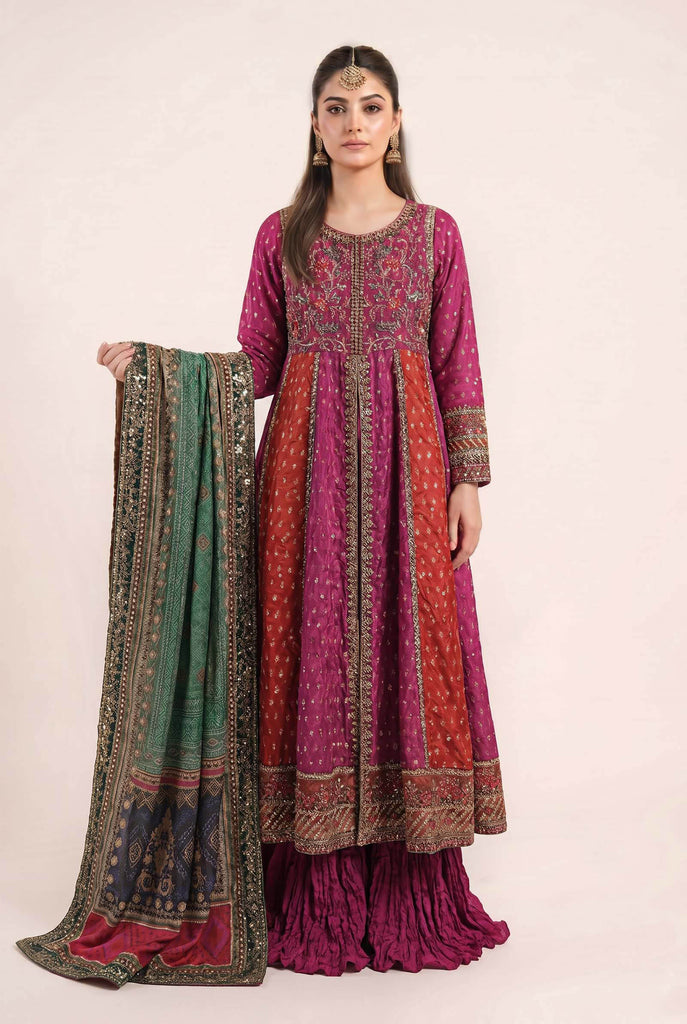 3 Piece Embroidered Silk Lurex Jacquard Suit – Pink