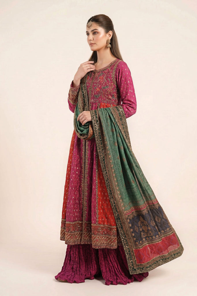 3 Piece Embroidered Silk Lurex Jacquard Suit – Pink