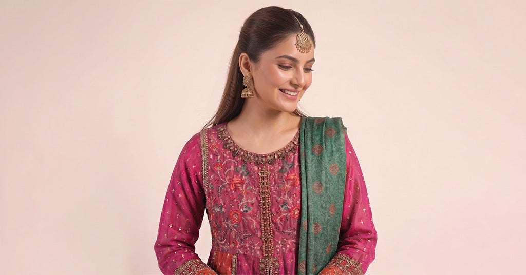 3 Piece Embroidered Silk Lurex Jacquard Suit – Pink