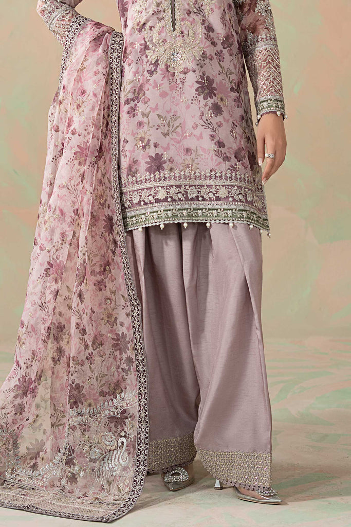 Lilac Purple Organza 3 Piece Embroidered Suit