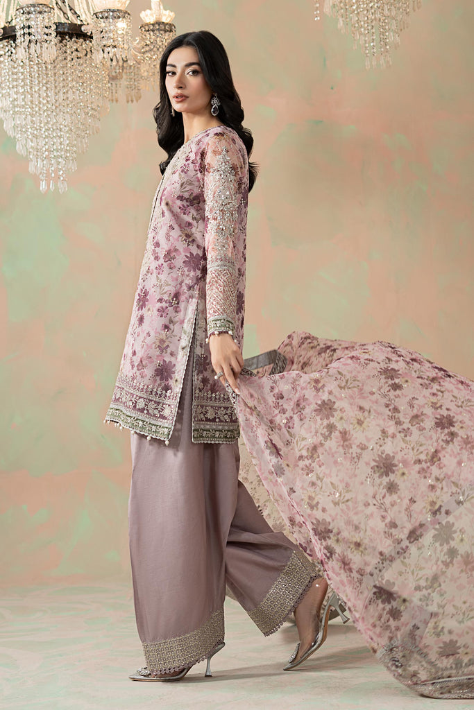 Lilac Purple Organza 3 Piece Embroidered Suit