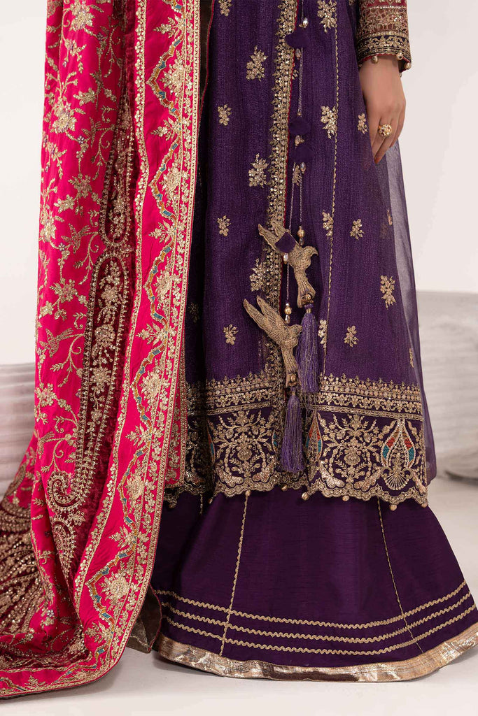 3 Piece Embroidered Zari Net Angrakha Suit – Purple