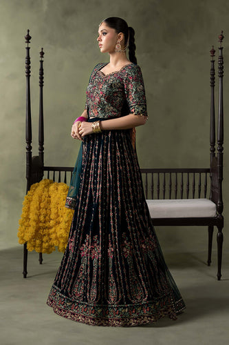 Teal Blue Velvet Lehenga Suit – 3 Piece