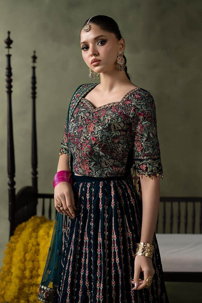 Teal Blue Velvet Lehenga Suit – 3 Piece