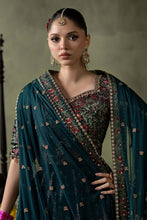 Load image into Gallery viewer, Teal Blue Velvet Lehenga Suit – 3 Piece