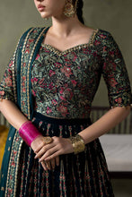 Load image into Gallery viewer, Teal Blue Velvet Lehenga Suit – 3 Piece