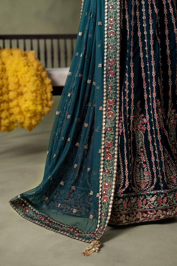 Teal Blue Velvet Lehenga Suit – 3 Piece