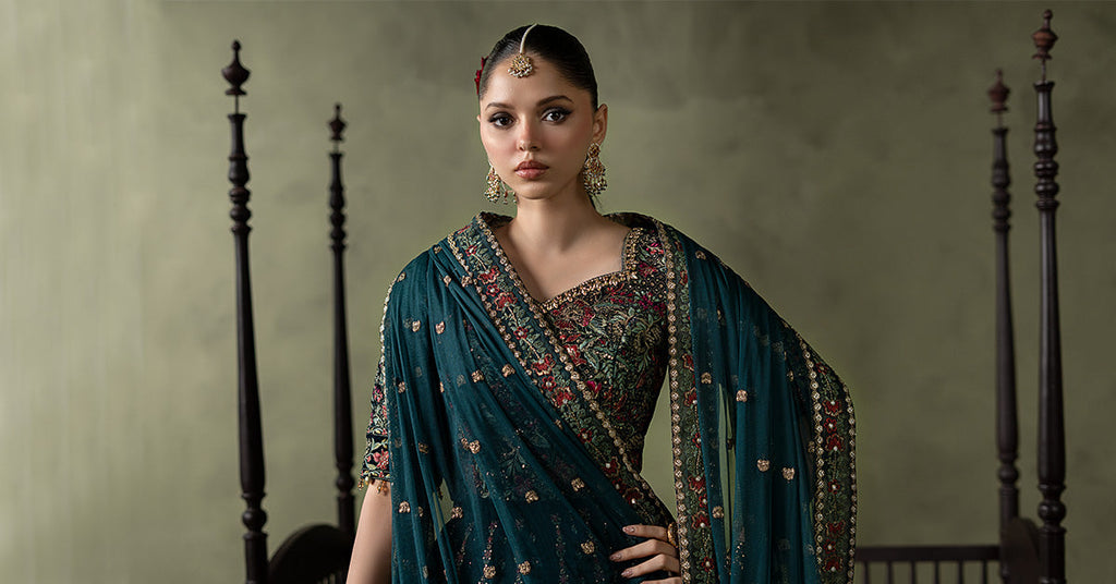 Teal Blue Velvet Lehenga Suit – 3 Piece