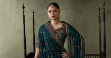 Load image into Gallery viewer, Teal Blue Velvet Lehenga Suit – 3 Piece