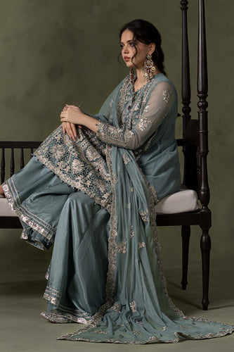 Sea Green Embroidered Net Suit – 3 Piece
