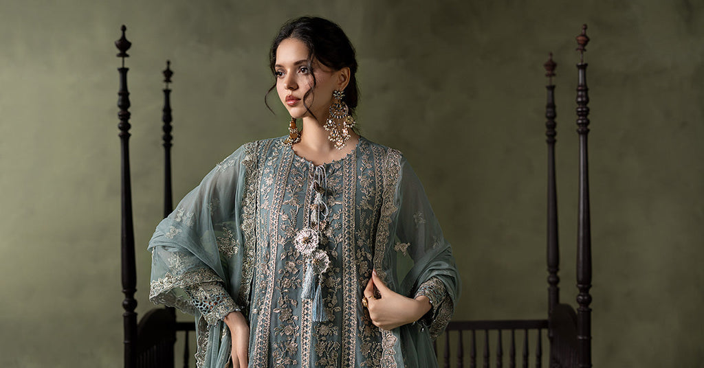 Sea Green Embroidered Net Suit – 3 Piece