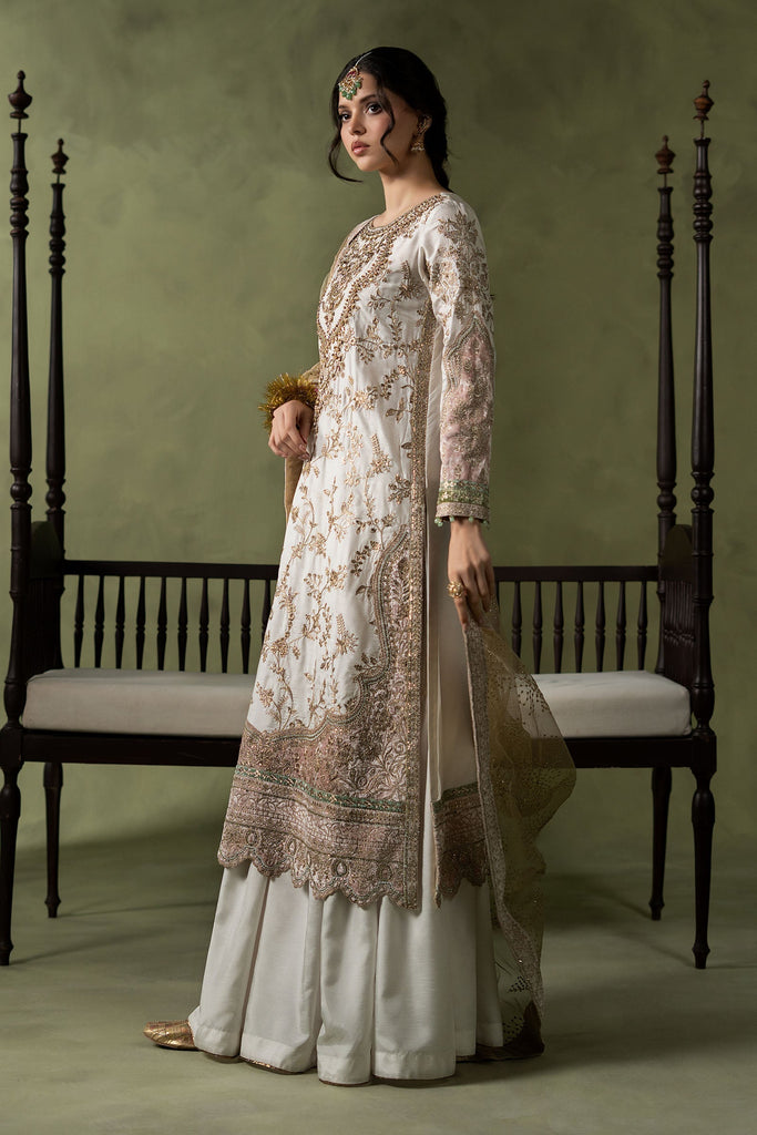 Off-White Raw Silk 3 Piece Embroidered Suit