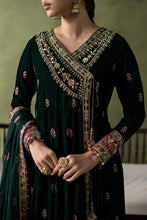 Load image into Gallery viewer, Green Velvet Embroidered Angrakha Suit – 3 Piece
