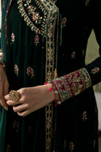 Load image into Gallery viewer, Green Velvet Embroidered Angrakha Suit – 3 Piece