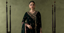 Load image into Gallery viewer, Green Velvet Embroidered Angrakha Suit – 3 Piece