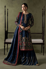 Load image into Gallery viewer, Dark Blue Embellished Raw Silk Suit – 3 Piece