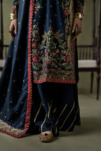 Load image into Gallery viewer, Dark Blue Embellished Raw Silk Suit – 3 Piece