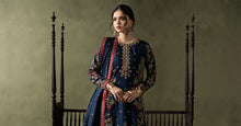 Load image into Gallery viewer, Dark Blue Embellished Raw Silk Suit – 3 Piece
