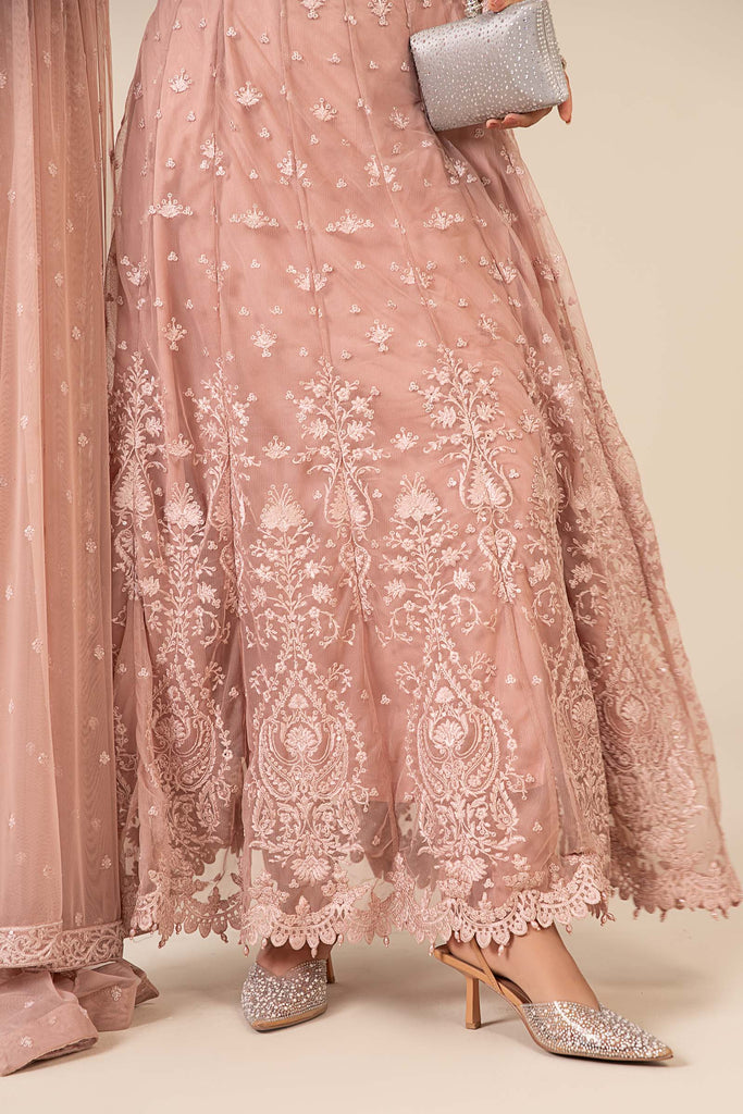 Pink 3 Piece Embroidered Net Suit