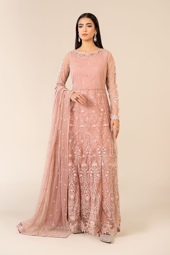 Pink 3 Piece Embroidered Net Suit
