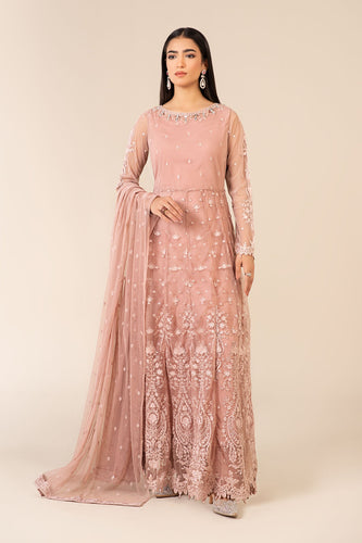 Pink 3 Piece Embroidered Net Suit