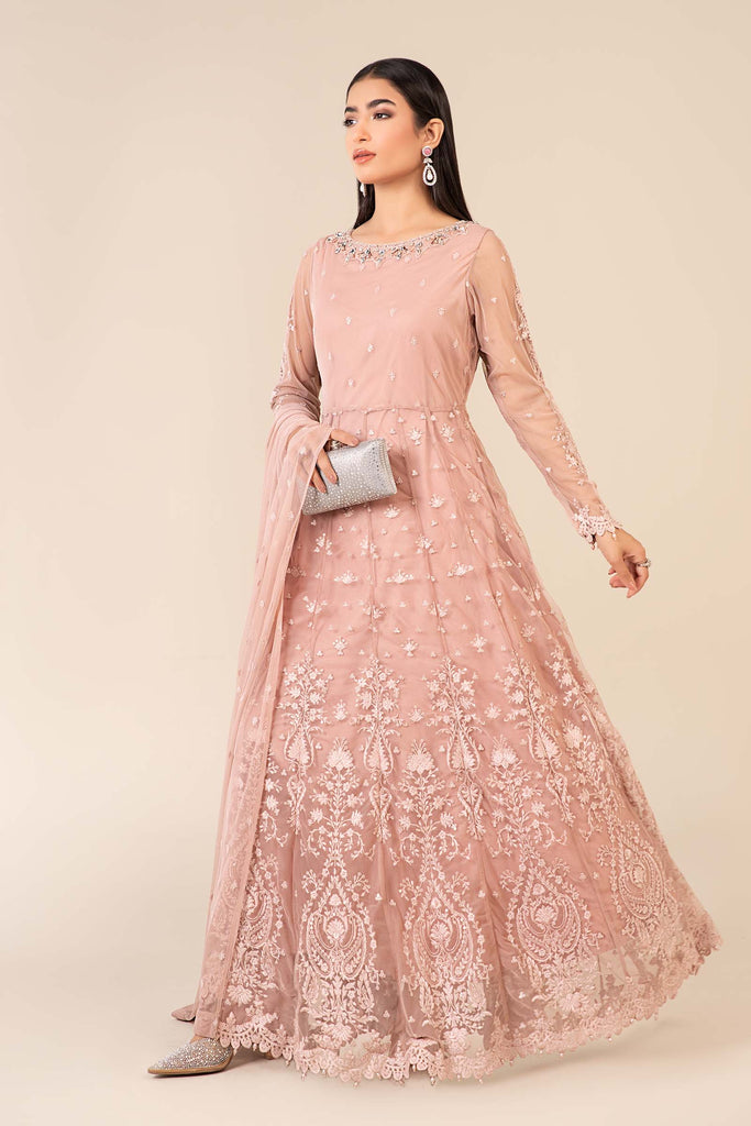 Pink 3 Piece Embroidered Net Suit
