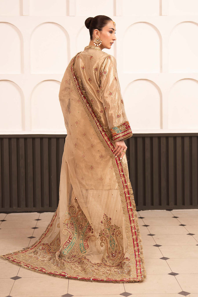 Embroidered Tissue 3 Piece Suit - Golden