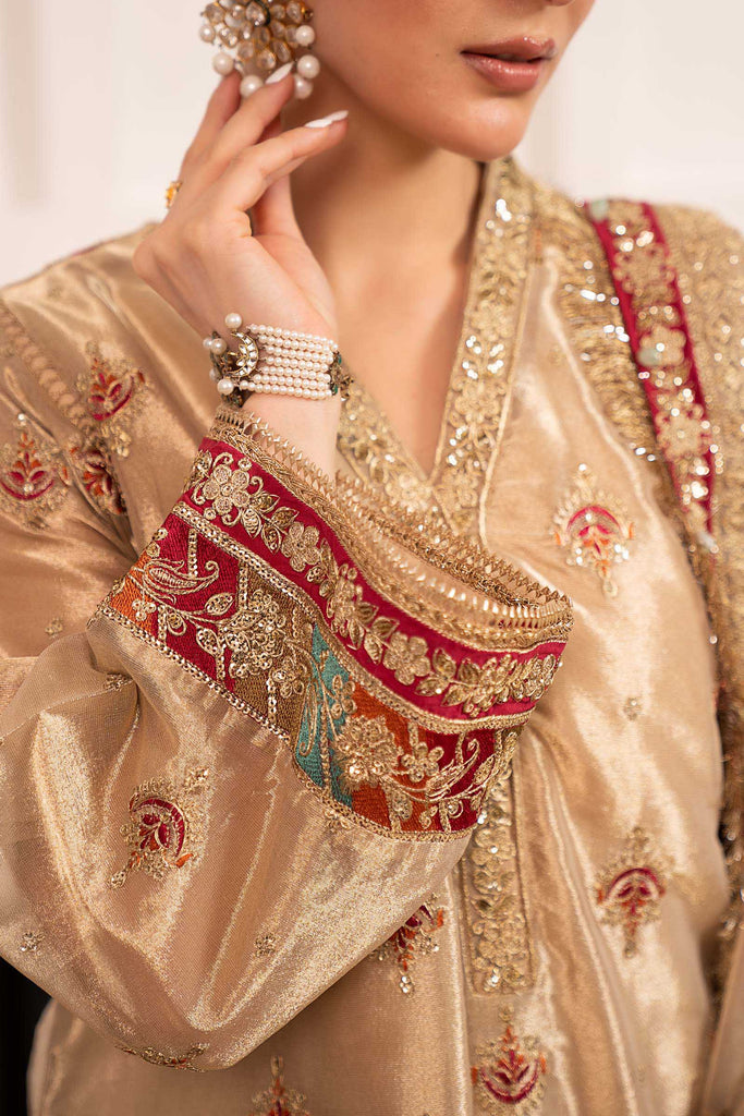 Embroidered Tissue 3 Piece Suit - Golden