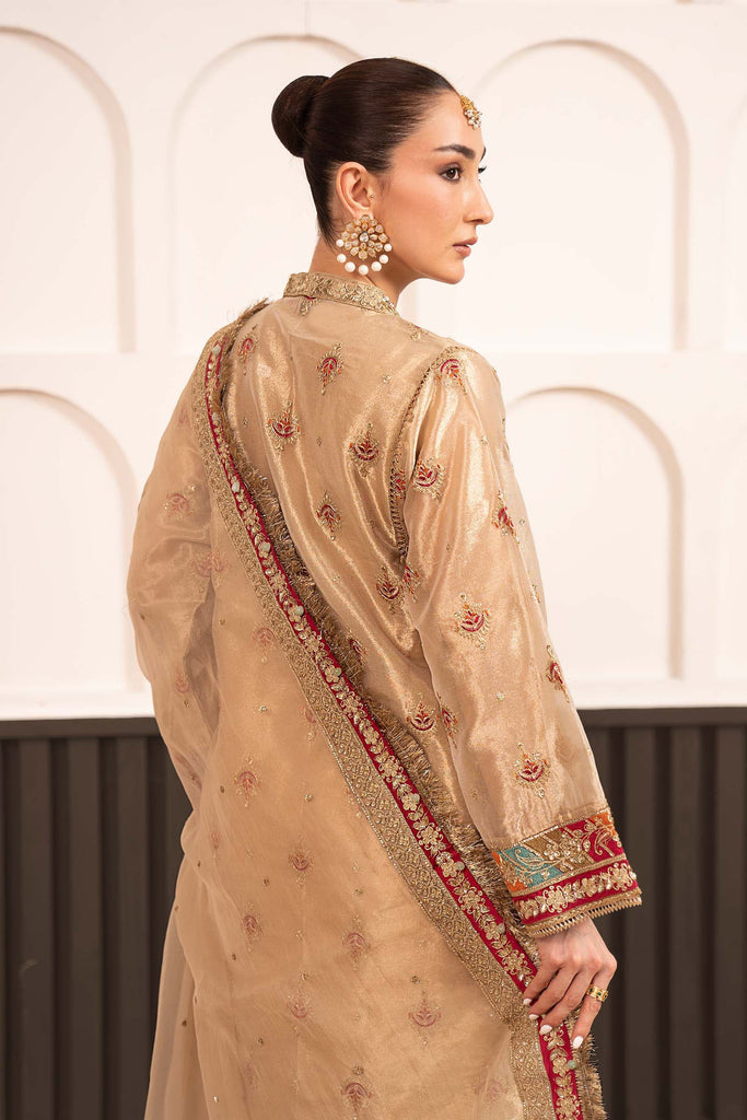 Embroidered Tissue 3 Piece Suit - Golden