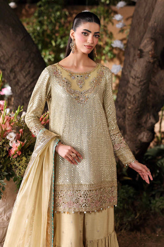 3 Piece Apple Green Embroidered Chiffon Suit