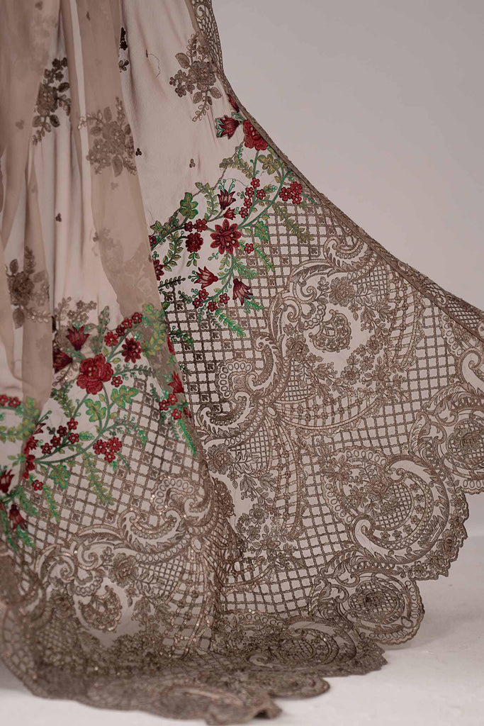 Embroidered Chiffon Saree with Blouse and Petticoat – Grey
